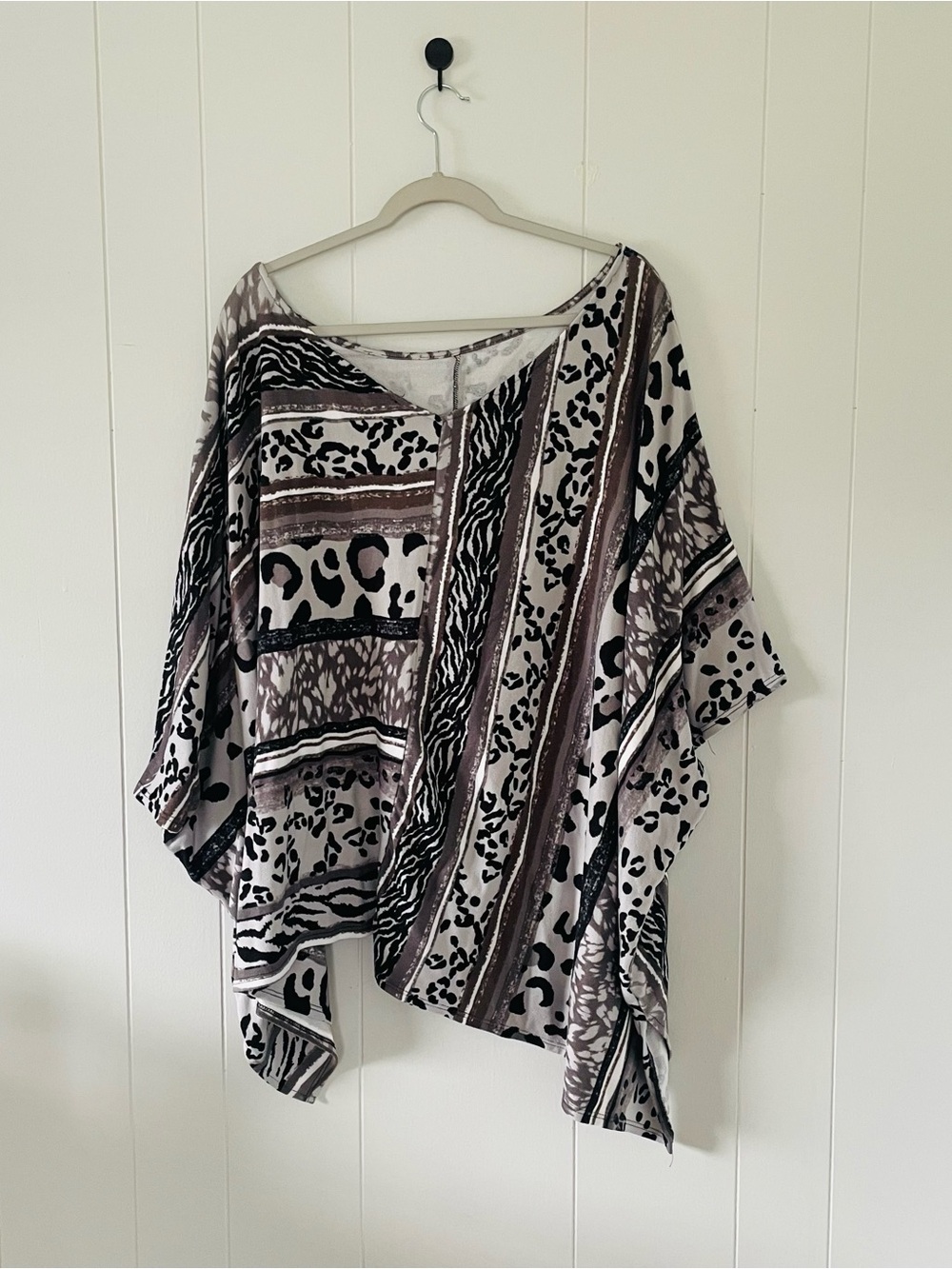 Flowy Animal Print Dolman Top in Taupe, Black & White